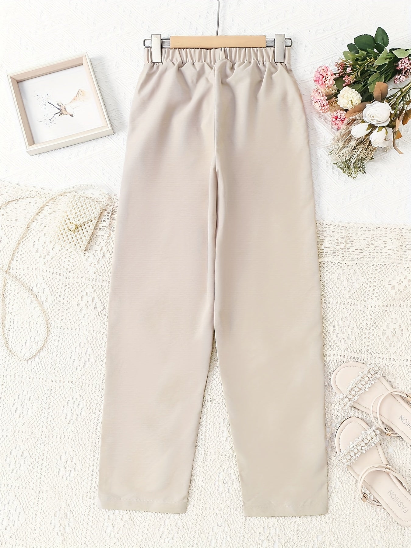 Girls' Straight Leg Casual Pants With Pocket