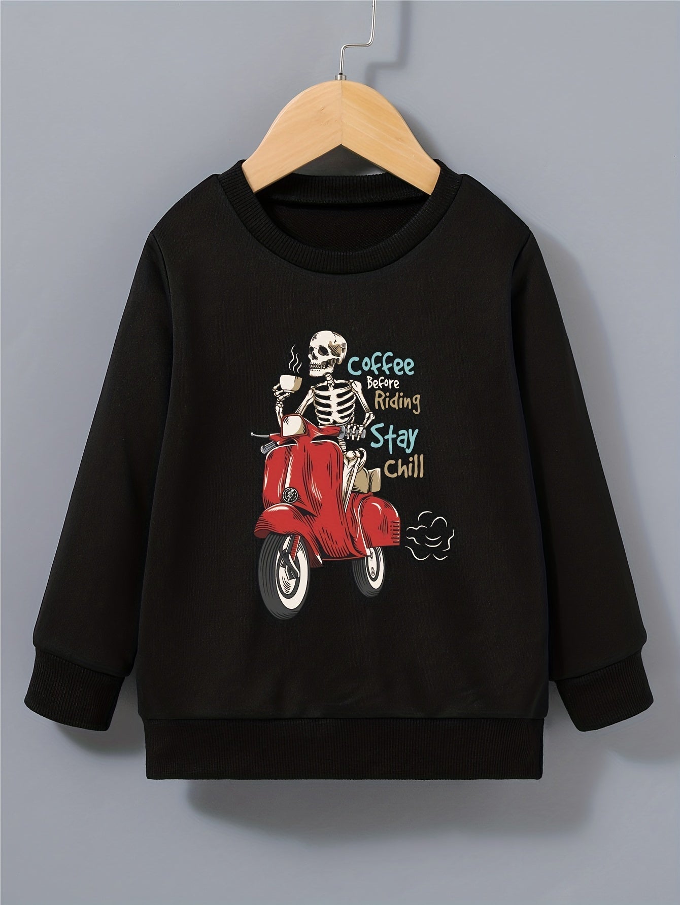 COFFEE BEFORE RIDING Halloween Style Kid's Sweatshirt