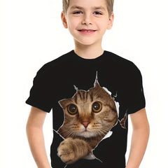Boy's 3D Cat Graphic T shirt Casual Slightly Stretch Breathable Tee