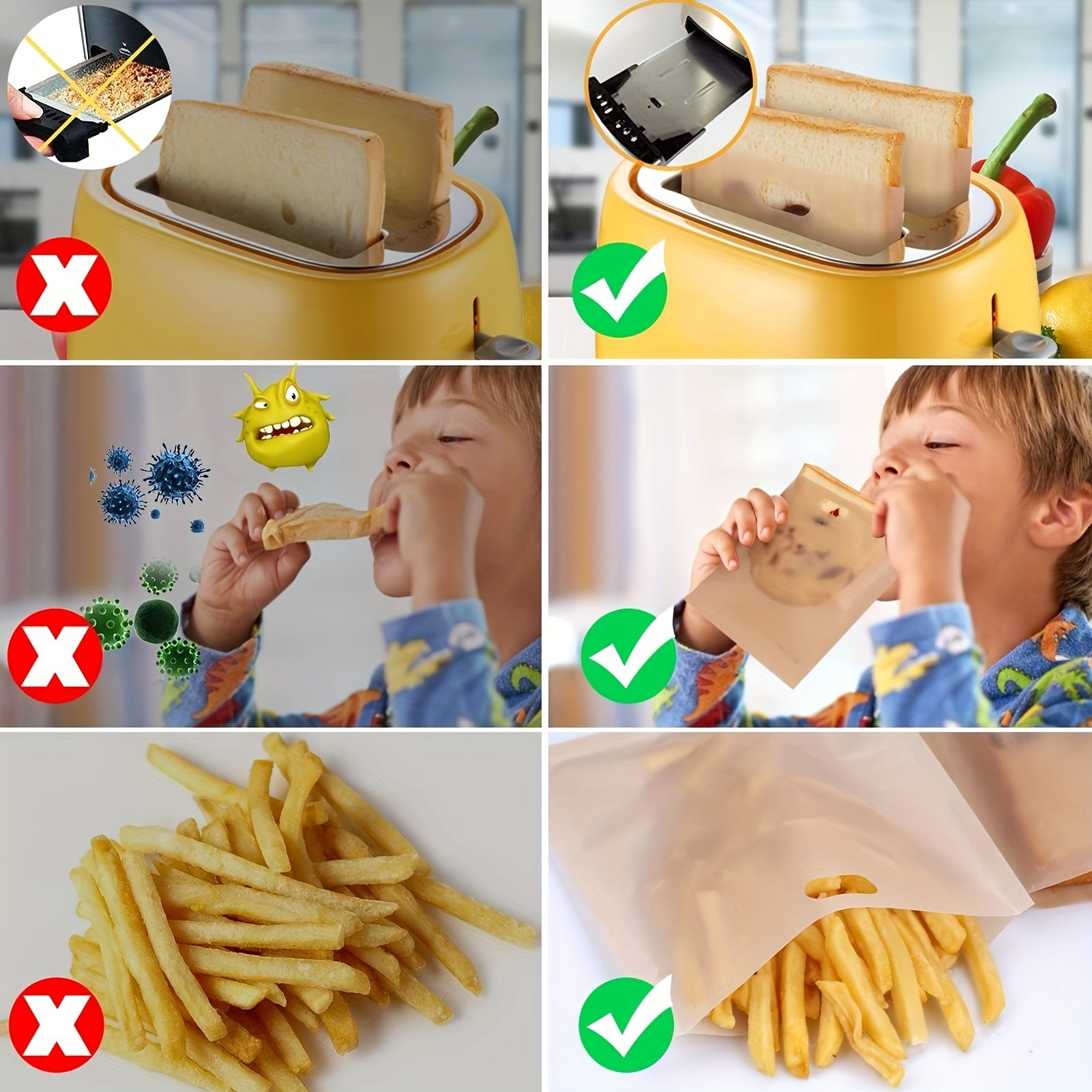 5/10 Pack Non-Stick Reusable Toast Bags Heat Resistant Easy to Clean