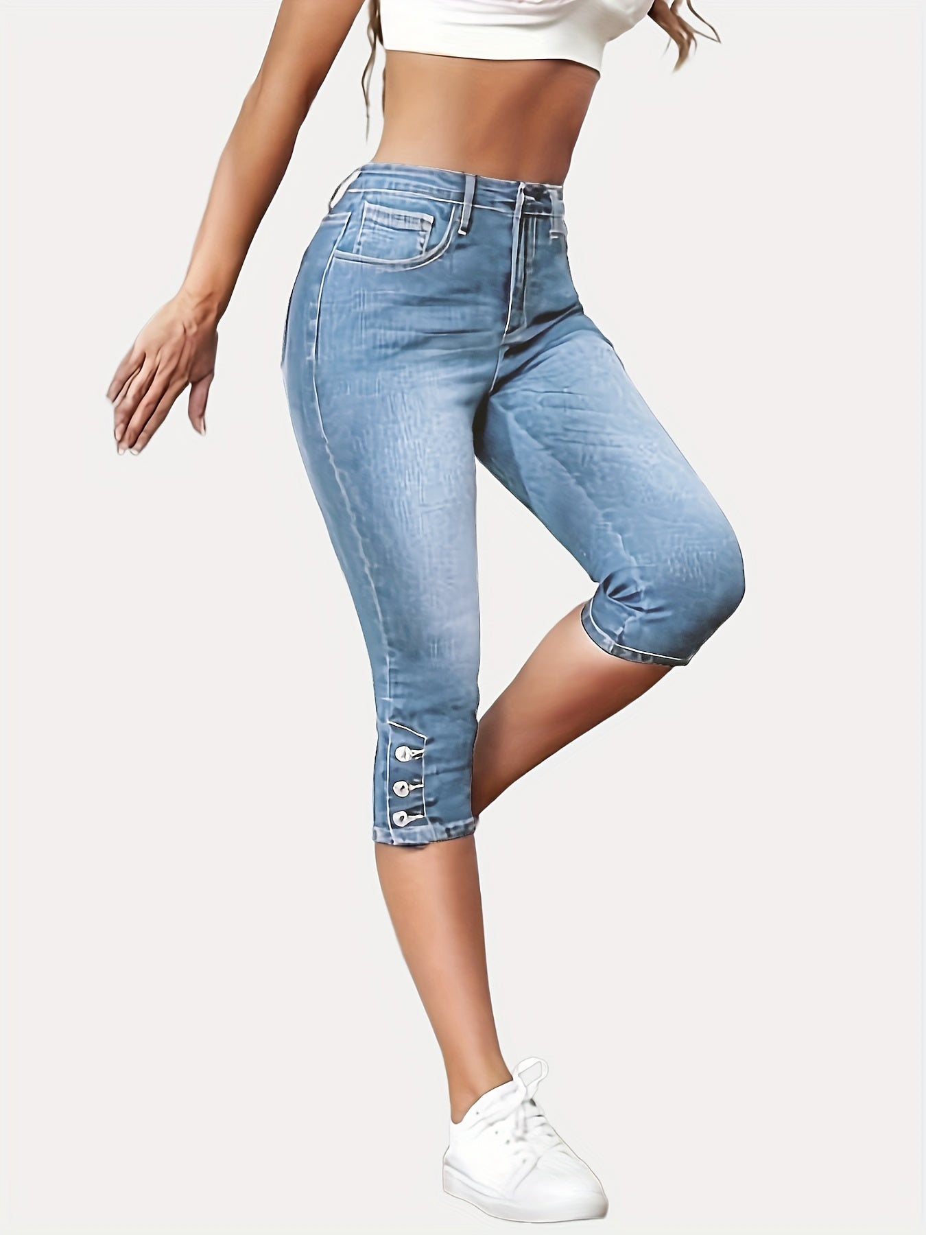 High Waist Slim Fit Capris Skinny Jeans