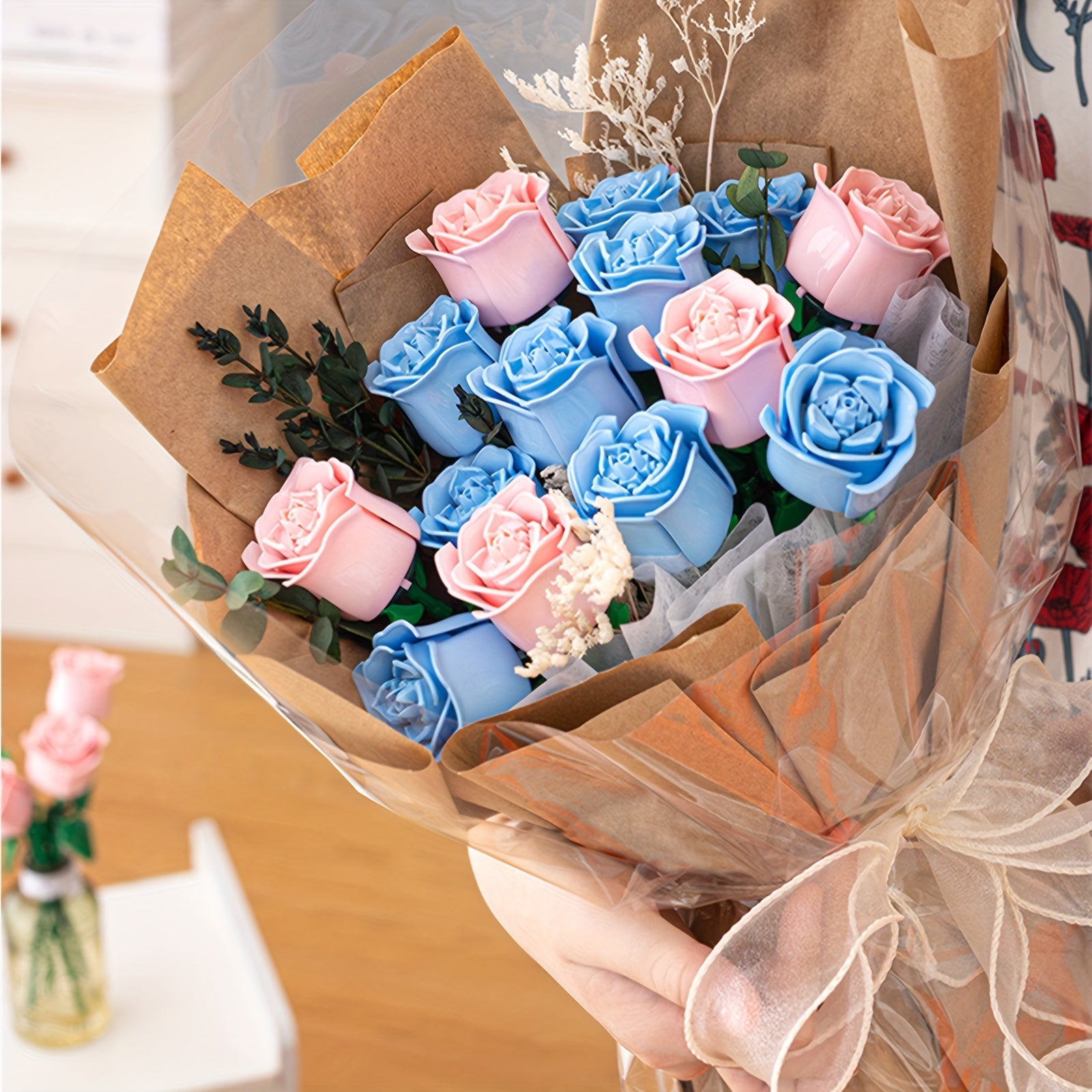 3pcs Roses Building Blocks Colorful Flower Toys Decoration