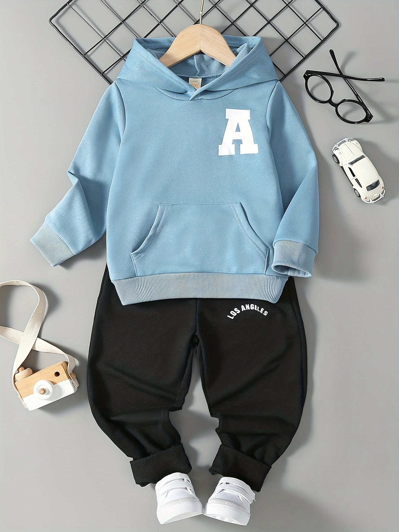 Boy's 2pcs Hoodie & Sweatpants Set Letter A Print Top Casual Outfits