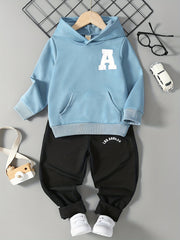 Boy's 2pcs Hoodie & Sweatpants Set Letter A Print Top Casual Outfits