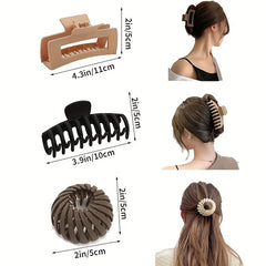3pcs Casual Hair Clip Set Large Claw Clip Headwear Hair Accessories For Girls