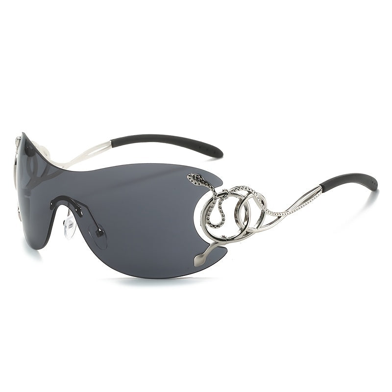Rimless Wrap Sunglasses Snake Hollow Out Temple Eyewear & Case