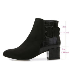 Chunky Heeled Ankle Boots for Women - Side Zip Low Heel Booties