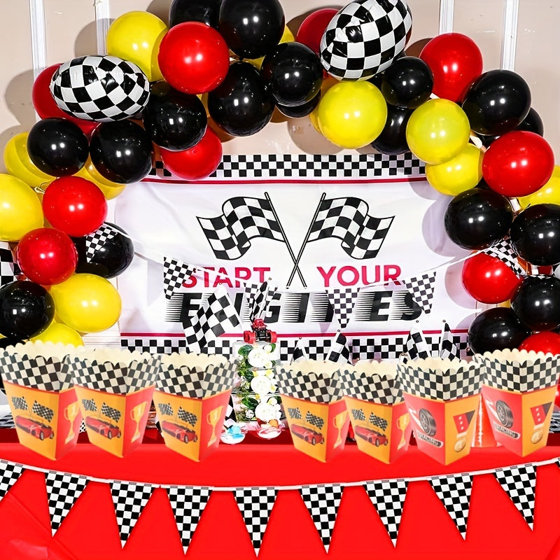 6pcs Racing Car Theme Popcorn Boxes & Flag Print Snack Box