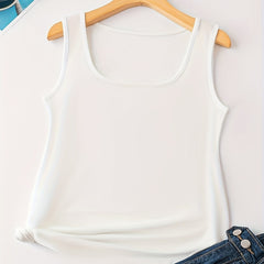 Women's Solid Crew Neck Tank Top Sleeveless Summer Casual