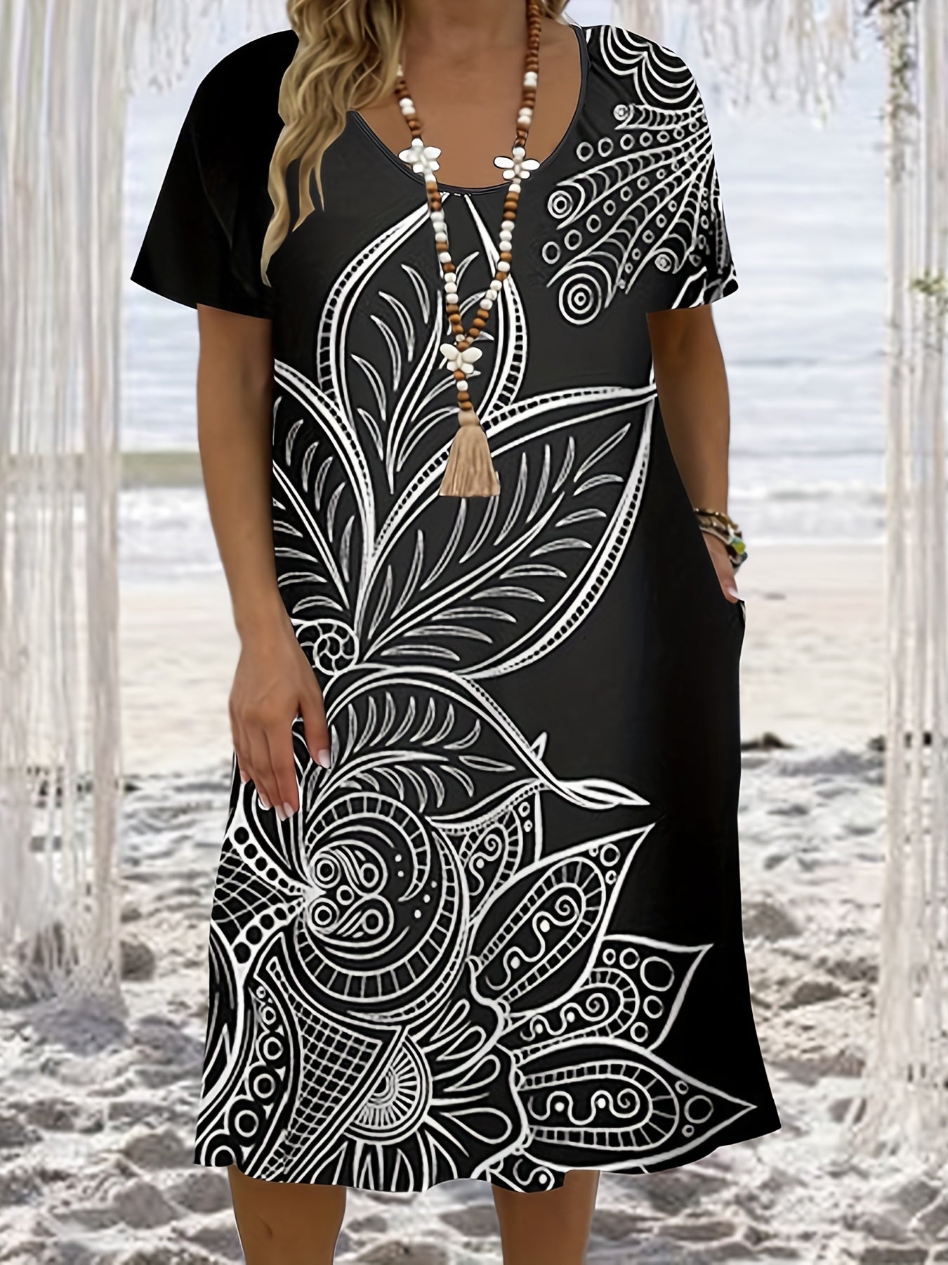 Floral Print Short Sleeve Casual Dress With Pockets