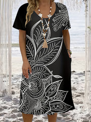 Floral Print Short Sleeve Casual Dress With Pockets