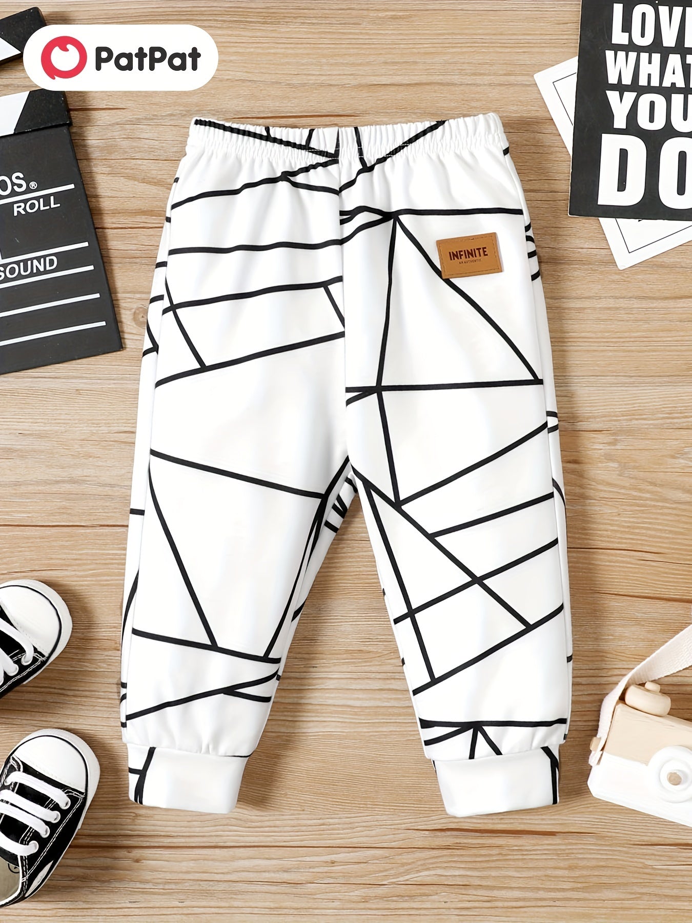 Baby Boy Geometric Print Pants with Leather Patch