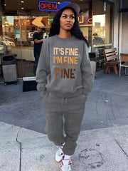 Letter Print Long Sleeve Tops & Jogger Pants Set