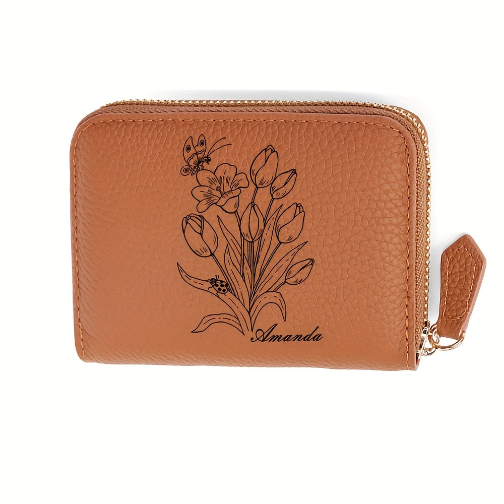 Personalized Rose Leather Wallet for Women
