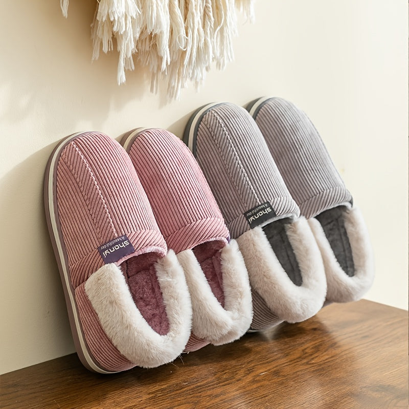 Men's Cozy Fleece Striped Slippers Non-slip House Shoes