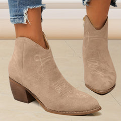 Women's Embroidered Heeled Ankle Boots Pointed Toe