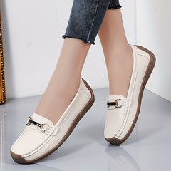 Women's Buckle Decor Flat Loafers Faux Leather Soft Sole Shoes