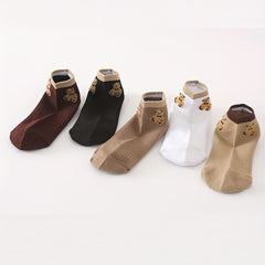 Cartoon Bear Print Low Cut Socks for Women