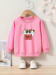 Christmas Cats Print Girls Casual Sweatshirt Long Sleeve Crew Neck Tops