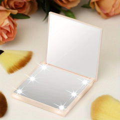 LED Compact Travel Makeup Mirror With Light Pink