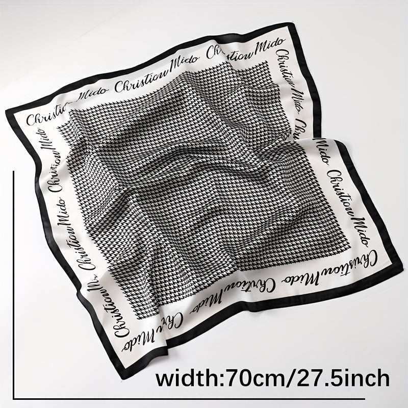 Houndstooth Print Satin Square Scarf Bandana Neckerchief Head Wrap