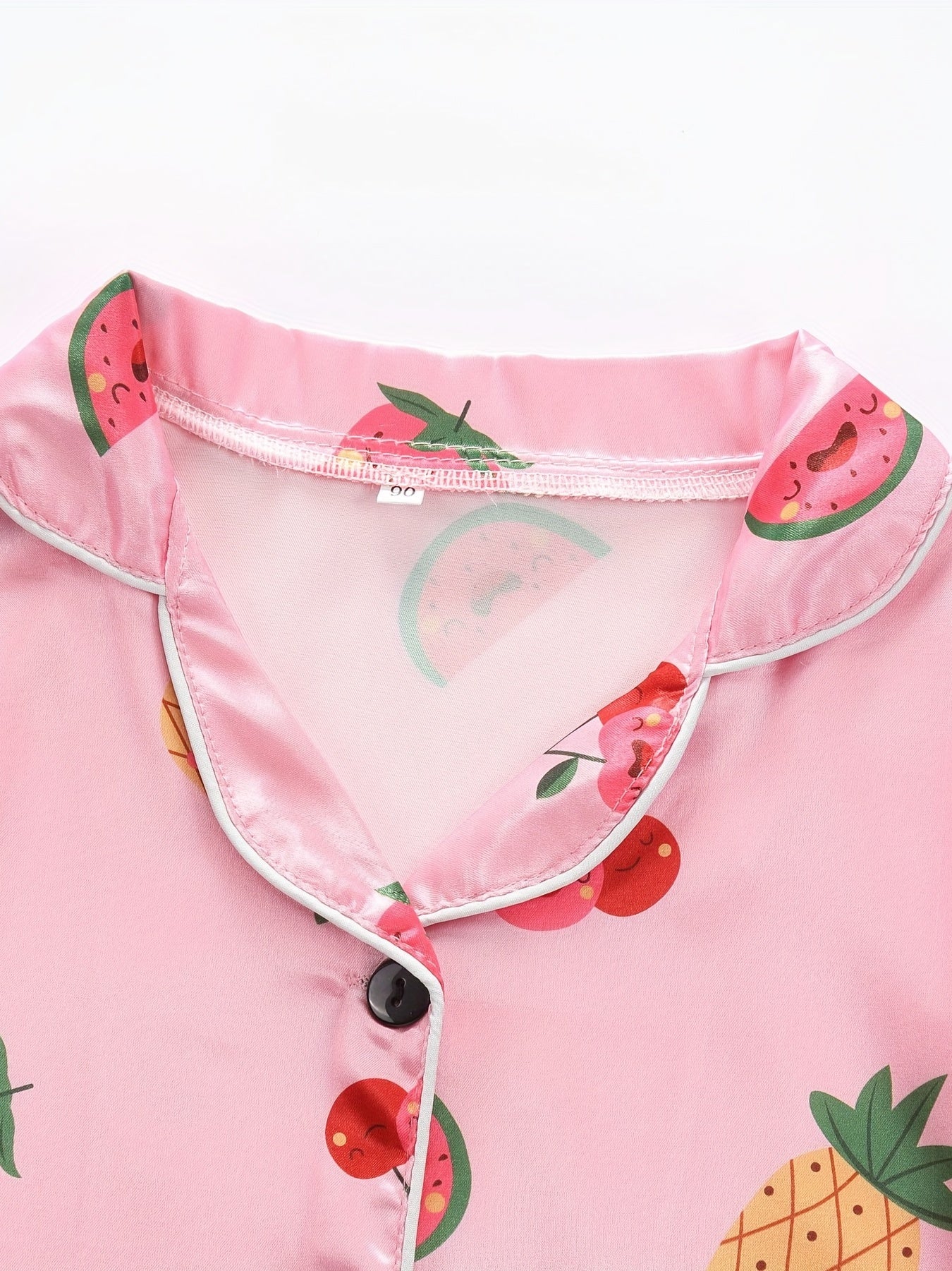 2pc Kid's Fruit Pattern Satin Pajamas Set Comfy PJ Girl's Loungewear