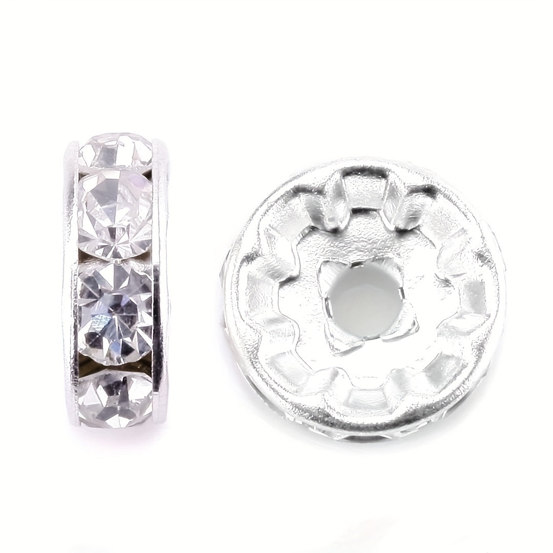 Round Interval Beads 8mm Silver Plated Czech Crystal Rhinestones