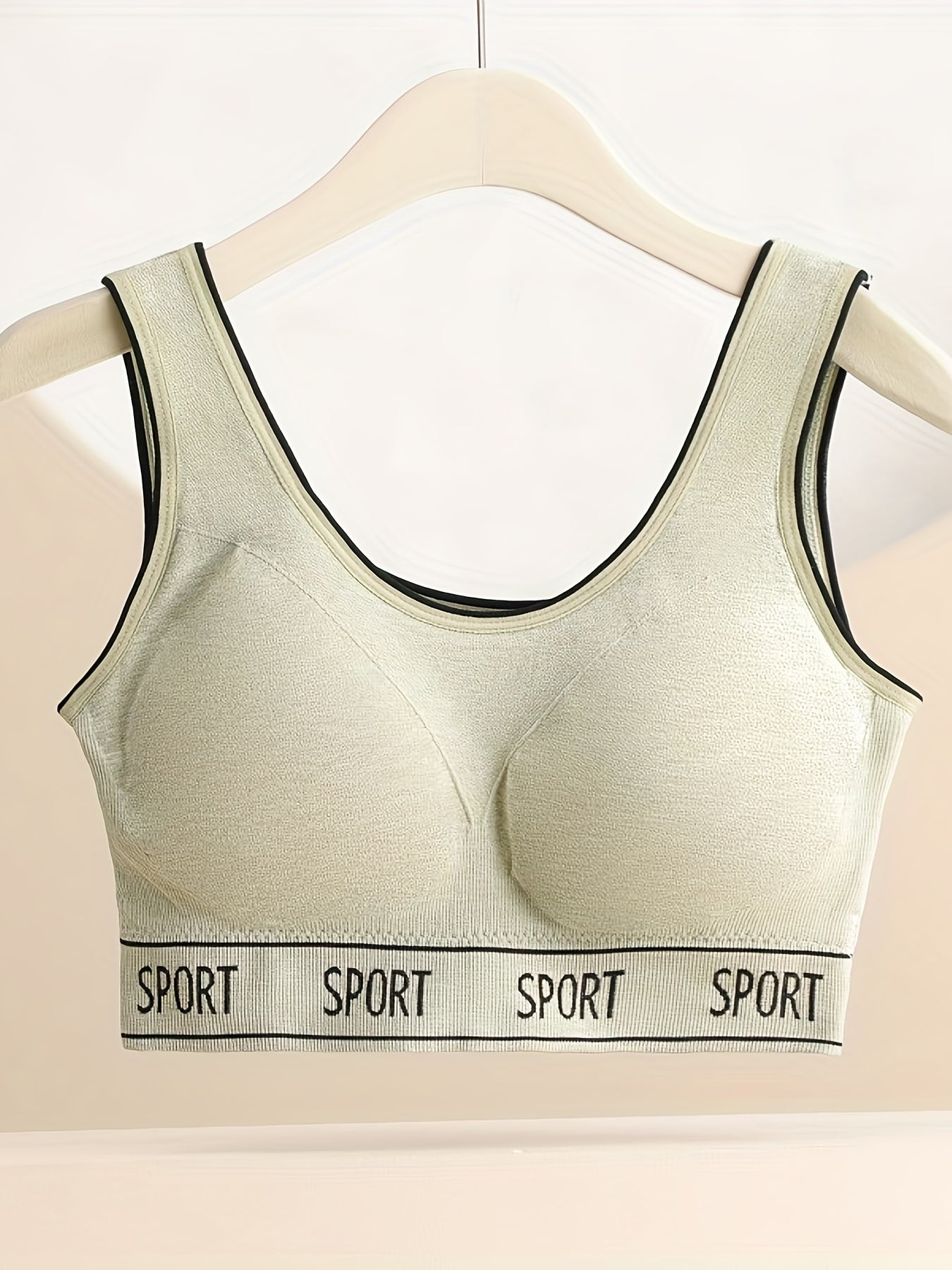 Casual Sports Bra Women's Plus Letter Tape Solid Round Neck