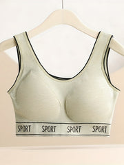 Casual Sports Bra Women's Plus Letter Tape Solid Round Neck