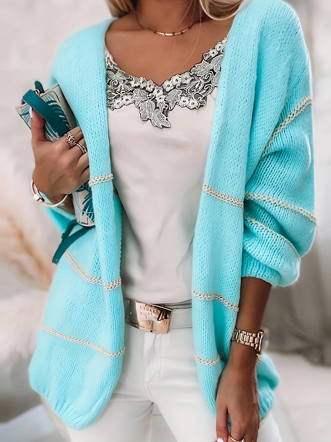 Colorblock Long Sleeve Open Front Cardigan