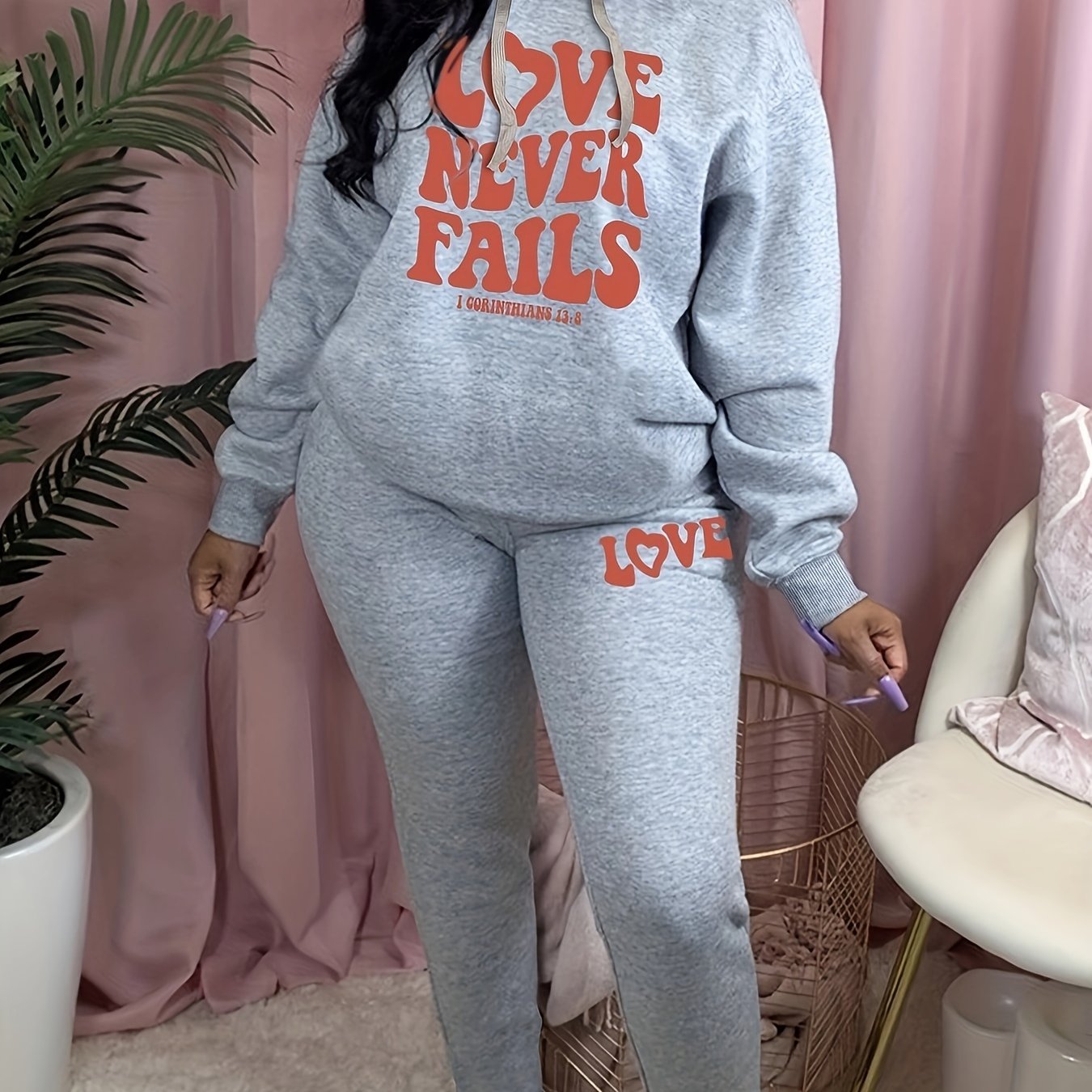 Letter Print Hoodie & Joggers Set