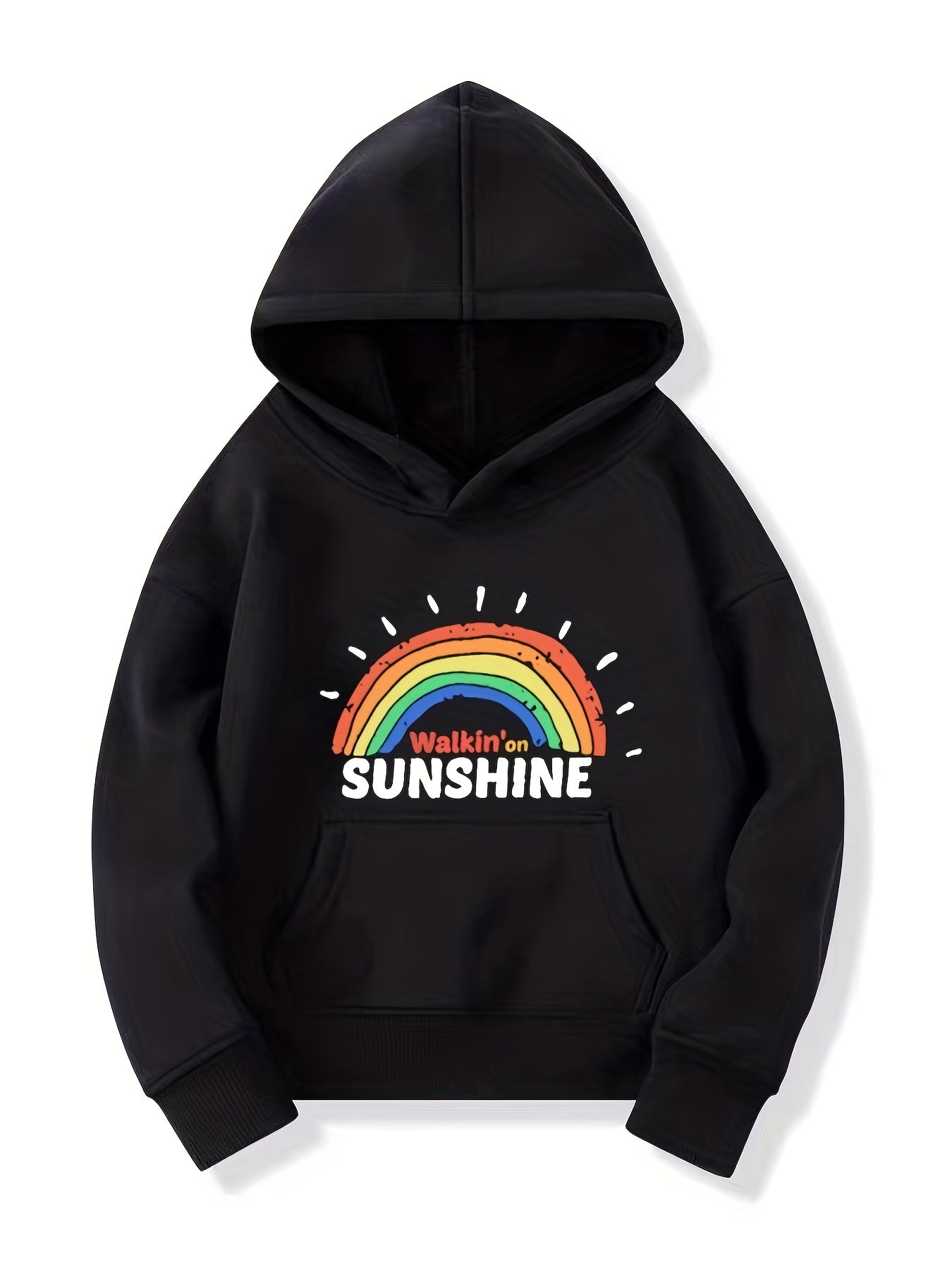 Sunshine Rainbow Graphic Girls' Casual Long Sleeve Hoodie Sweatshirt