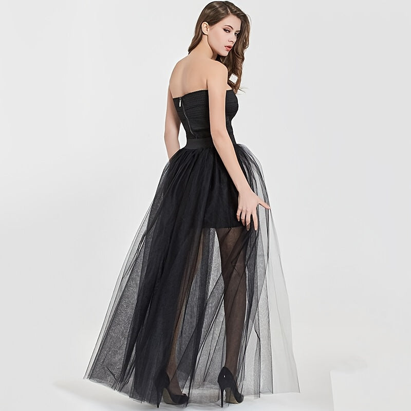 Adjustable 3 Layer Tulle Skirt for Women with Sheer Overlay