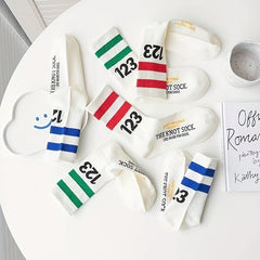 3 Pairs Letter Print Striped Socks Comfy & Breathable Street Sports Socks