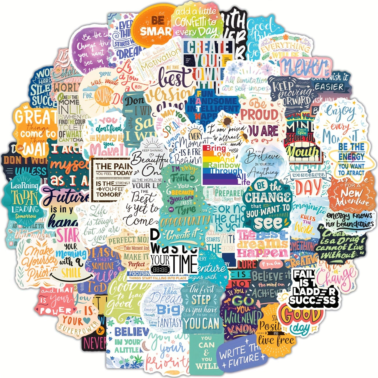 100pcs Motivational Vinyl Stickers for Laptops and Bottles