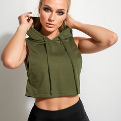 Women's Workout Sports Running Hooded Tank Top Athletic Yoga Crop