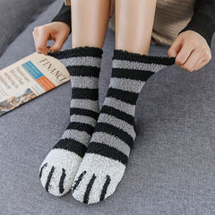 2 Pairs Cat Claw Print Socks Comfy & Fuzzy Warm Socks Women's Stockings
