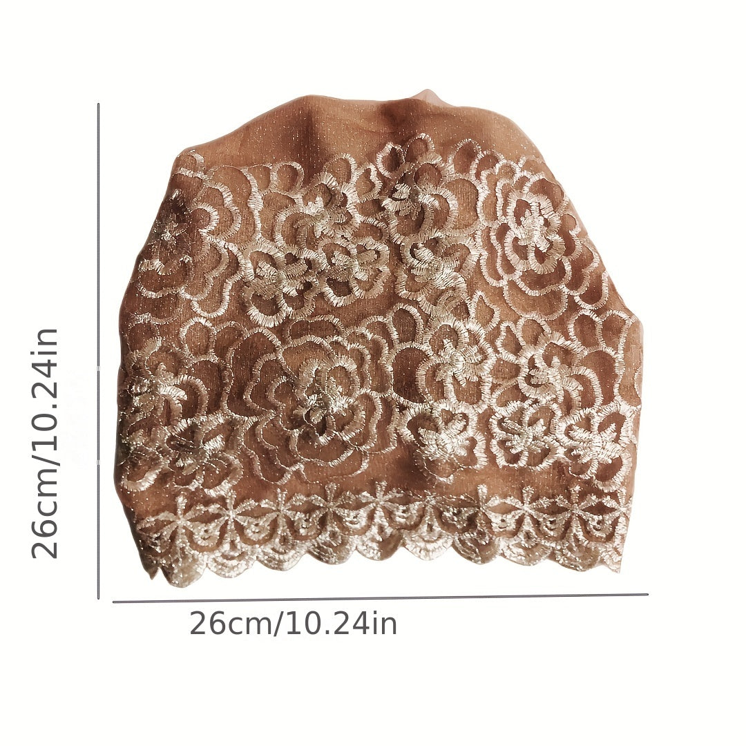 Vintage Embroidered Lace Turban Cap Double Layer Head Wrap