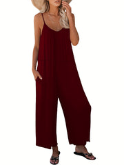 Spaghetti Palazzo Jumpsuit Casual Wide Leg Long Length