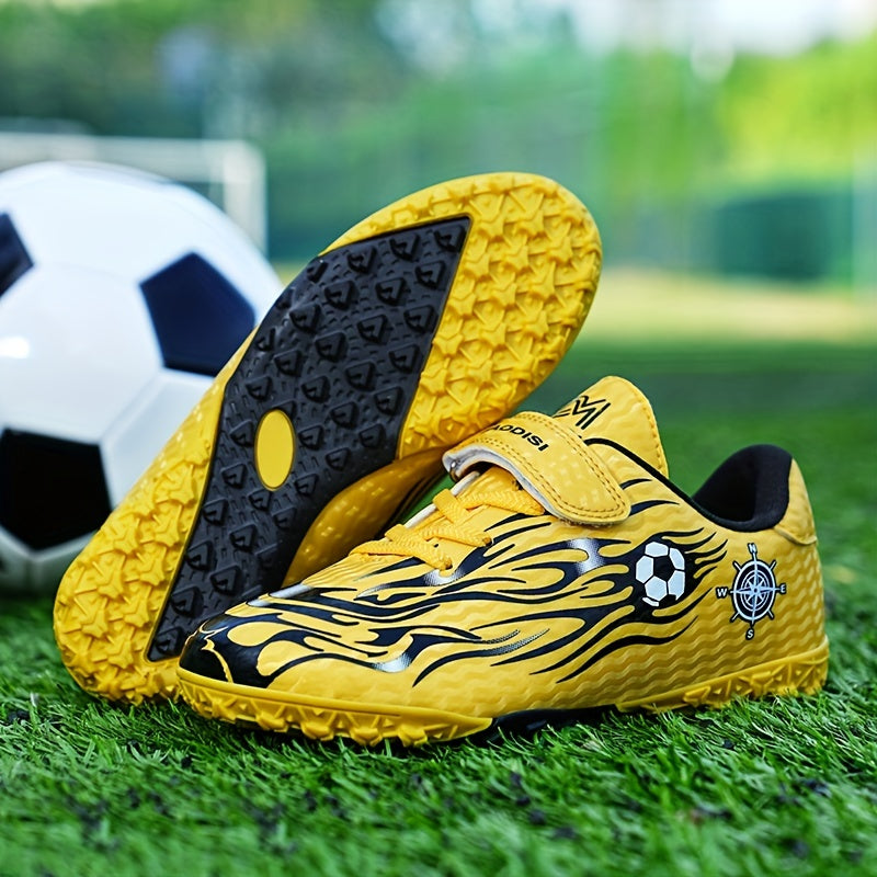 Kids Turf Football Boots Hook Loop Fastener Outdoor TF Soccer Cleats