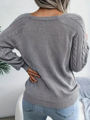 Solid Jacquard Lantern Sleeve Boat Neck Pullover Sweater
