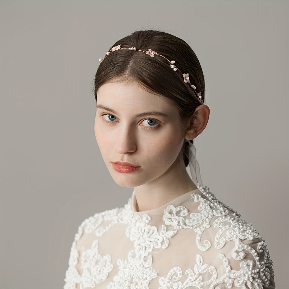 Rhinestone Flower Pearl Head Piece Bridal Wedding Hair Accessory