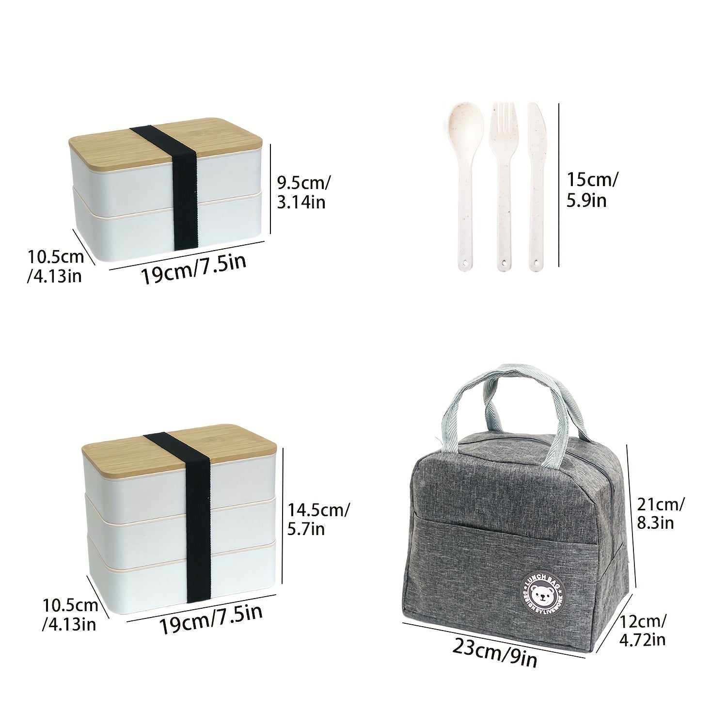 Japanese Style Lunch Box with Insulation Bag Bamboo Lid Large Capacity