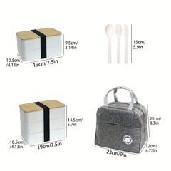 Japanese Style Lunch Box with Insulation Bag Bamboo Lid Large Capacity