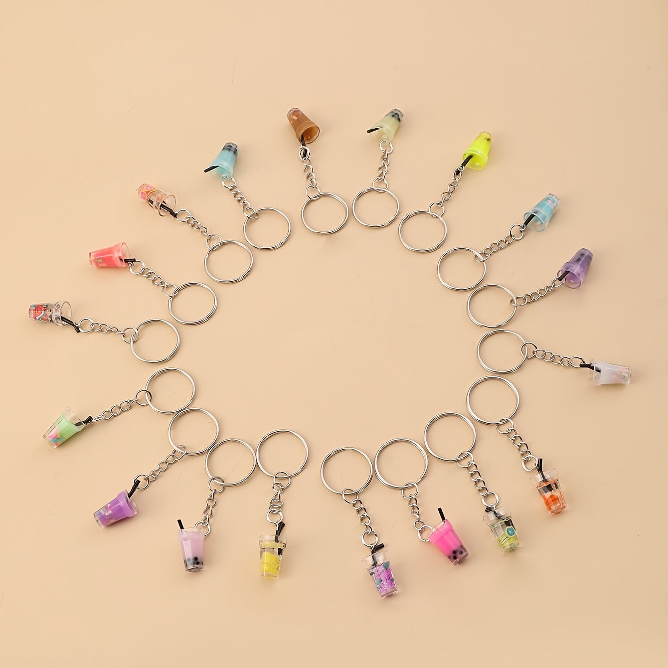 18pcs Glass Bottle Pendants Resin Fruit Juice Keychain Colourful Drink Cup Milk