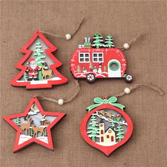 4pcs Wooden Star Car Pendant Christmas Tree Decorations