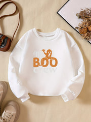 Girls' Ghost And Letter Print Sweatshirt Pullover For Halloween Outfit