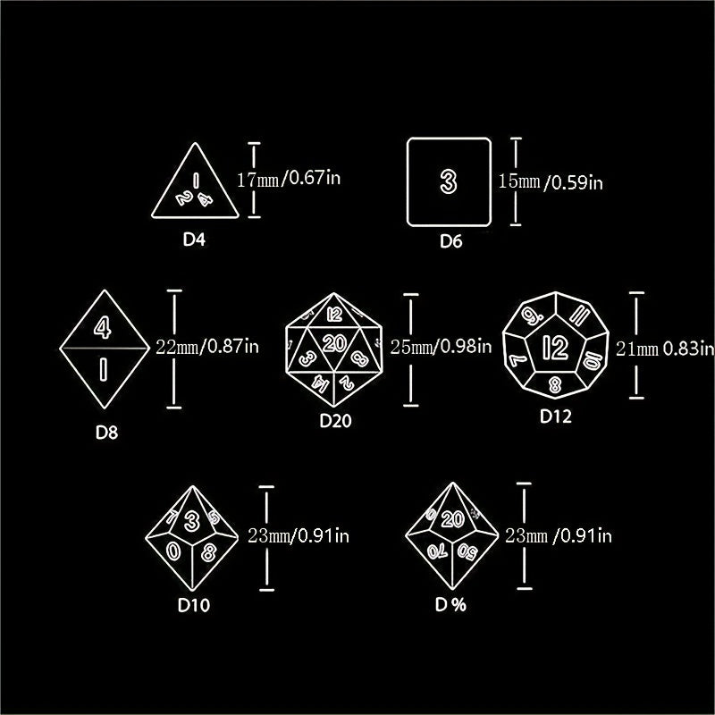 7pcs Metal Dice For Board Game, Faceted Dice For Entertainment