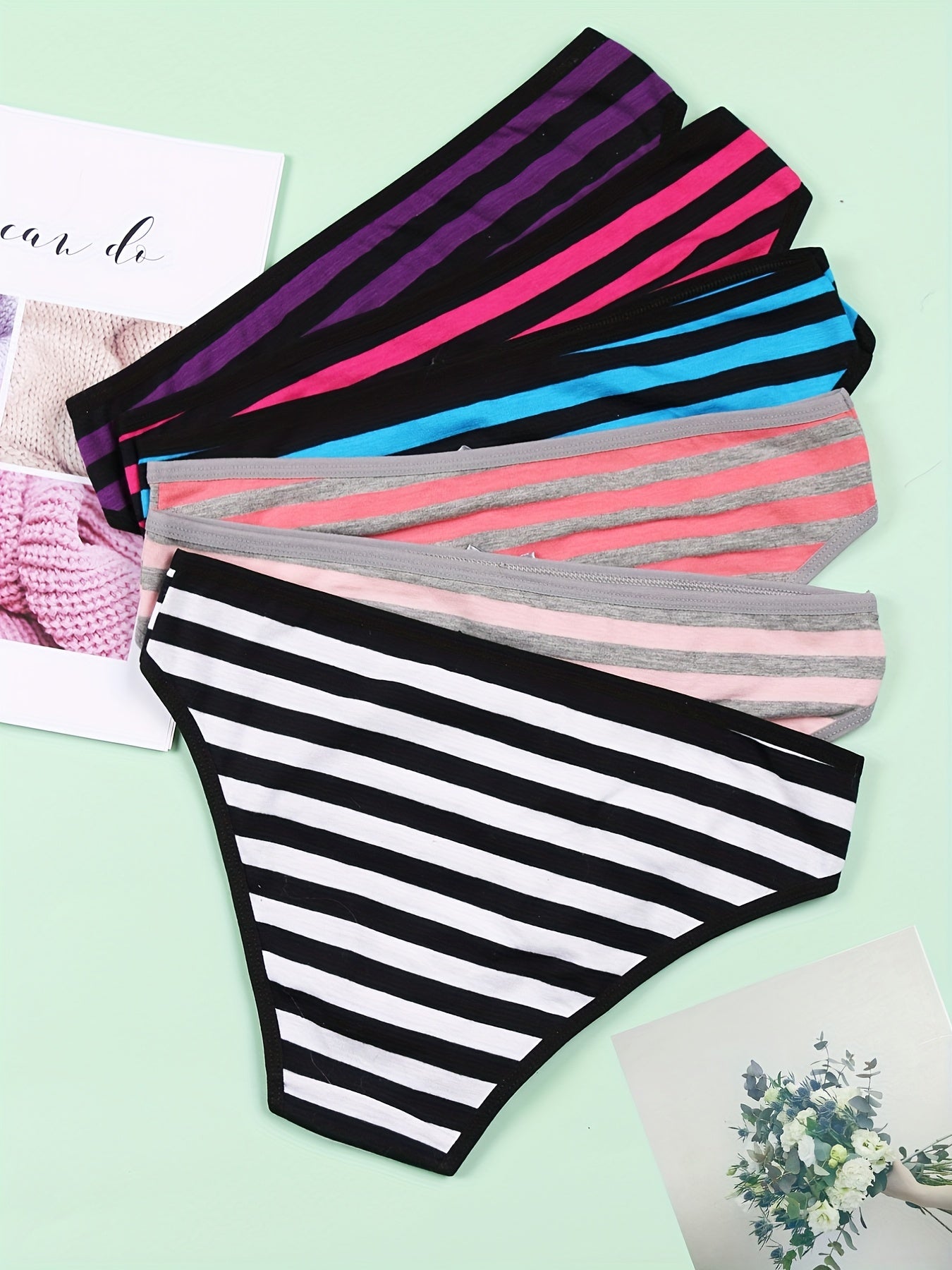 6 Pcs Striped Bow Tie Briefs Comfy Stretchy Intimates Panties
