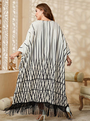 Stripe Print Tassel Trim Maxi Dress